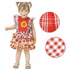 Vestido Festa Junina Bebê Xadrez Com Babados 3 á 18 Meses - Fantasias 