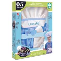 Kit Avental E Chapéu Gran Chef Infantil Azul - Nig Brinquedos