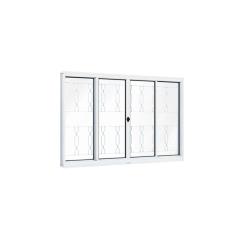 Janela de Aço de Correr 120x150cm 4 Folhas com Grade Mosaico e Vidro Riobras Branco