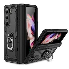 Kainevy Capa protetora magnética resistente para Samsung Galaxy Z Fold 5 com suporte para homens, meninos, silicone de grau militar, TPU e policarbonato à prova de choque (preto)