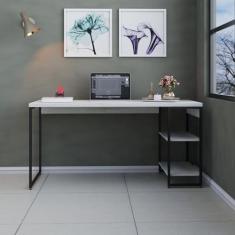 Escrivaninha com Estante Baixa Estilo Industrial 150cm com 02 Prateleiras Dynamica Yescasa Snow/Est.Preta