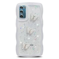 SUYACS Capa para celular Samsung Galaxy S20 FE 6,5 polegadas fofa Kawaii Bling Glitter Curly Wave Frame Shape 3D Butterfly Clear Cover for Women Soft Silicone à prova de choque para Samsung S20 FE