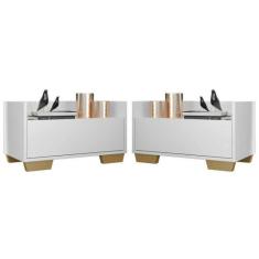 Kit c/ 2 Mesas de Cabeceira 60 cm c/ Pés Quadrados Multimóveis Branca/