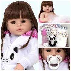Boneca Bebe Reborn Recem Nascida Silicone Panda Acessórios - Cegonha R