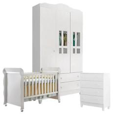 Quarto de Bebê 3 Portas com Gaveteiro Ariel e Berço Mirelle Branco Bri