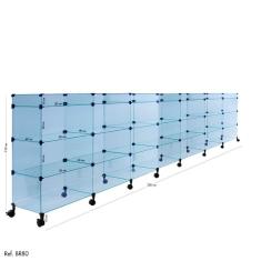 Balcão de Atendimento Modulado em Vidro com Rodízios - 3,50 x 1,10 x 0,40