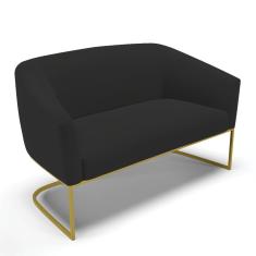 Sofá Namoradeira 2 Lugares Base Industrial Dourado Stella Veludo D03 - D'rossi Cor Preto