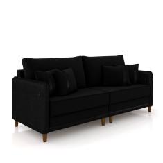 Sofá Living Montecarlo 3 Lugares Bipartido 232cm Pés Em Madeira Veludo/pu Preto G33 Gran Belo