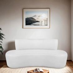 Sofá Curvo Orgânico 130cm 2 Lugares Bouclé Antonela Branco