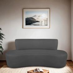 Sofá Curvo Orgânico 120cm 2 Lugares Linho Antonela Cinza Escuro