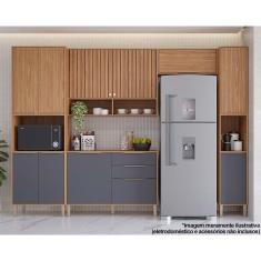 Cozinha Modulada Completa Divina 5 Peças 2 Aéreos + 1 Balcão+ 2 Paneleiros Cz004 Freijó Titanium