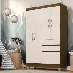 Guarda Roupa Solteiro Lia 4 Portas Cedro/Off White - Moveis Arapongas Cedro/branco Off
