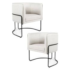 Kit 2 Poltronas Decorativas Pés Metal Betina A-48 Linho Flocos - Domi