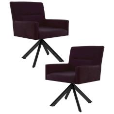 Kit 2 Poltronas Decorativas Giratórias Base Eiffel Preto Angel Veludo C-292 Uva - Domi