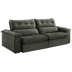 Sofá 3 Lugares Retrátil e Reclinável Jobi com USB Veludo Cinza 234 cm