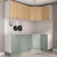 Cozinha Modulada 6 Peças sem Tampo 3 Aéreos e 3 Balcões Arizona Cabecasa Madeiramadeira Figueira/Menta
