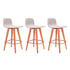 Kit 3 Banquetas Baixa Linea Aço Cobre Assento Cinza