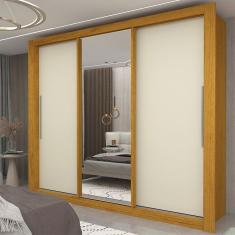 Guarda-roupa Casal 3 Portas 1 Porta Espelhada Milão Yescasa Naturale/Off White