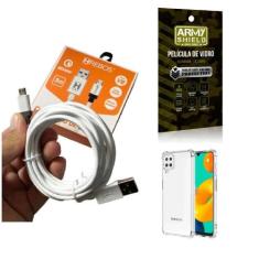 Kit Capinha Samsung M32 Com Cabo Turbo E Película De Vidro - Armyshiel