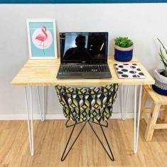 Mesa para Escritório de Ferro e Madeira 96cm Hairpin Industrial Natura