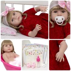 Boneca Bebê Reborn Loira Linda Vestido De Renda Kit 13 Itens - Cegonha