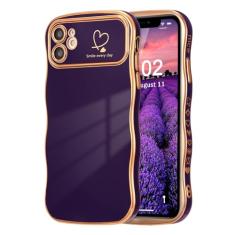 ZTOFERA Capa para iPhone 11 de 6,1 polegadas, linda capa ondulada encaracolada com estampa de coração de amor, borda banhada de luxo, proteção total para câmera, à prova de choque, capa de telefone