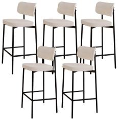 Kit 05 Banquetas Alta Bar Cozinha Sala De Jantar Aço Preto Kaira C01 Linho Palha - Lyam Decor