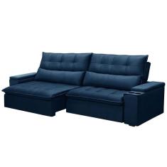 Sofá Retrátil Reclinável 3 Lugares 250cm Moritz F05 Veludo Azul - Mpozenato