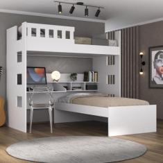 Beliche Solteiro com Escrivaninha Branco - Foscarini