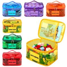 Tesuko Pacote com 6 sacos transparentes de armazenamento de brinquedos com etiqueta de nome e bolso manual, estojo organizador de brinquedos de PVC transparente impermeável para blocos de Lego, jogos