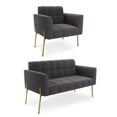 Namoradeira E Poltrona Pé De Ferro Dourado Elisa Bouclê Grafite D03 - D'rossi