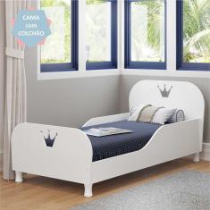 Cama Solteiro com Colchão Incluso 88 x 188 cm 100% MDF Realeza Multimóveis Branco