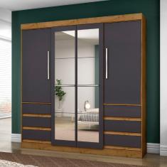 Guarda Roupa Solteiro 4 Portas 6 Gavetas com Espelho 1577 Araplac