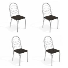 Conjunto com 4 Cadeiras de Cozinha Holanda Cromado e Preto