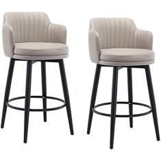 Conjunto De 2 Banquetas Para Bar Cadeira Giratória Bar Com Encosto Cozinha Ilha Bancadas Bancada Altura Com Braços, Couro Preto Pernas De Metal Preto Apoio Para Os Pés Para Pub Home Bar Sala De Ja