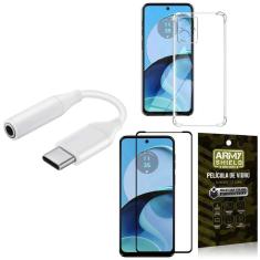 Capinha Moto G14 + Adaptador Tipo C Para P2 + Película 3D