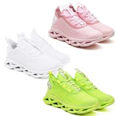 Kit 3 Tênis Trança Rosa, Verde e White 37