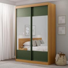 Guarda-roupa Solteiro 2 Portas com Espelho Samambaia Cabecasa Madeiramadeira Carvalho/Verde