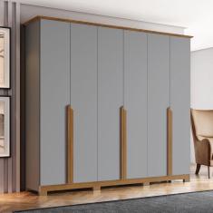 Guarda Roupa Casal 6 Portas 6 Gavetas Andréas Henn Cinza Com Nature