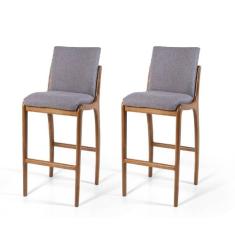 Conjunto 2 Banquetas Altas com Encosto Estofadas em Madeira Maciça Gar