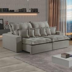 Sofá Retrátil e Reclinável 210cm com Almofadas M144 Cinza Esverdeado