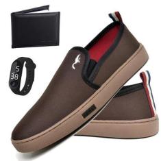 Kit Tênis Slip On Masculino Lona + Relógio Digital + Carteira-Masculino