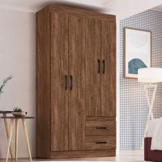 Guarda-Roupa Solteiro Rosario 4 Portas 2 Gavetas Castanho - Doripel