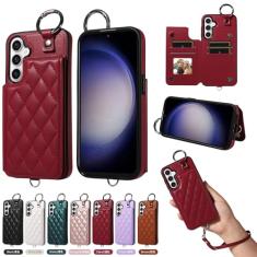 Furill Capa carteira para Samsung Galaxy S24 5G com alça de pulso destacável couro PU suporte de crédito slots anel fivela flip bolsa suporte acessórios capa de telefone para S 24 24S G5 feminino