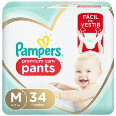 Fralda Pampers Premium Care Pants Tamanho M, Fácil de Vestir, 34 Unidades