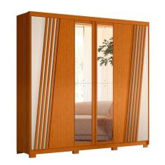 Guarda Roupa Ouro Verde Ripado com Espelho Albatroz, Cinamomo/Off Whit