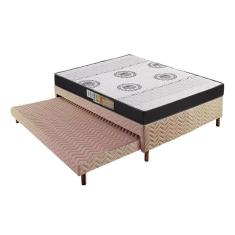 Cama Box c/Auxiliar Casal: Colchão Espuma Polar D28/EP Orthoface + Base CRC Rústico Bege(138x188)