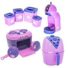 Kit Brinquedo Cozinha Menina Rosa Fogão Potinhos Café 10pç - Altimar