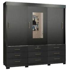 Guarda Roupa Casal Itapema 3 Portas de Correr e 9 Gavetas com Espelho 