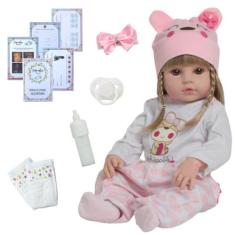 Boneca Reborn Loira Realista Recém Nascida Pode Dar Banho - Cegonha Re